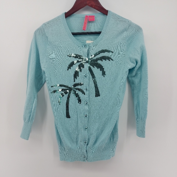 Charlotte Palm Tree Seqined Cotton Cardigan - Picture 4 of 10